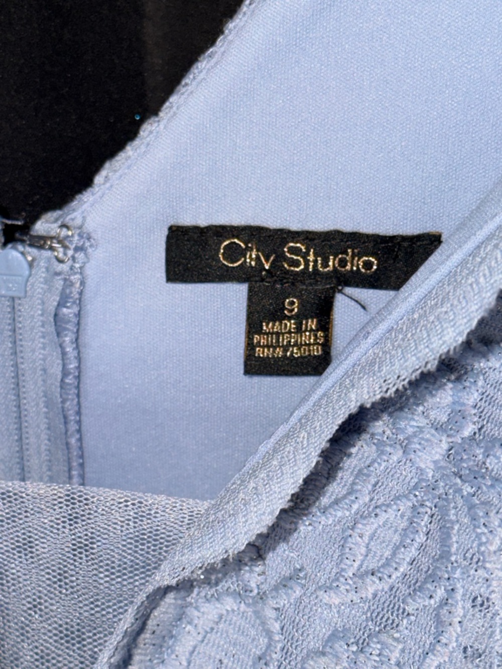 City Studio Dusty Blue Lace V-Neck Dress Size 9 Juniors —#124 - Picture 6 of 12